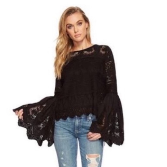 Free People Once Upon A Time Statement Top Black Lace Blouse Shirt Small $148 - Picture 3 of 12